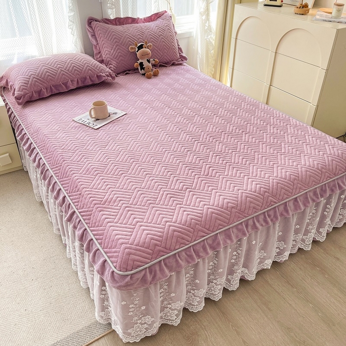 91家纺网 家纺一手货源 找家纺 家之硕家纺2025秋冬款多功能牛奶绒可拆卸式床笠床裙 丁香紫