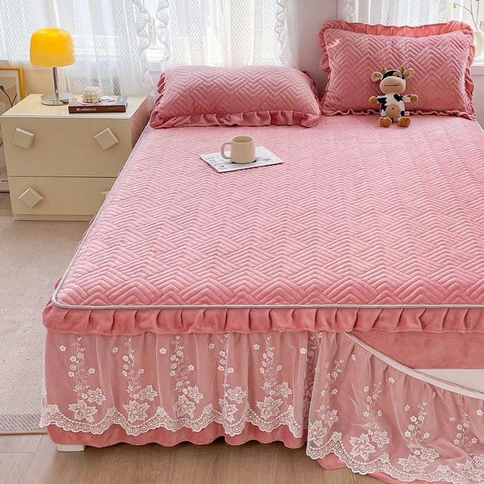 家之硕家纺 2025秋冬款多功能牛奶绒可拆卸式床笠床裙 豆沙粉