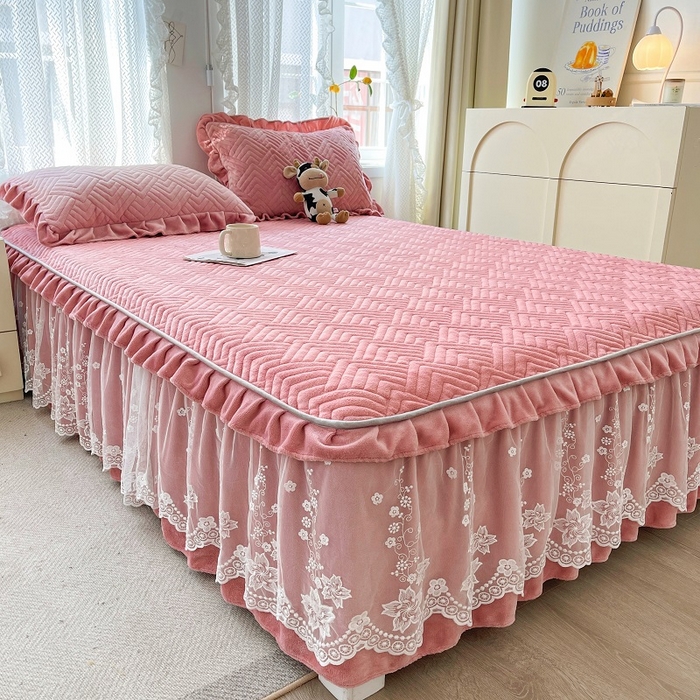 91家纺网 家纺一手货源 找家纺 家之硕家纺2025秋冬款多功能牛奶绒可拆卸式床笠床裙 豆沙粉