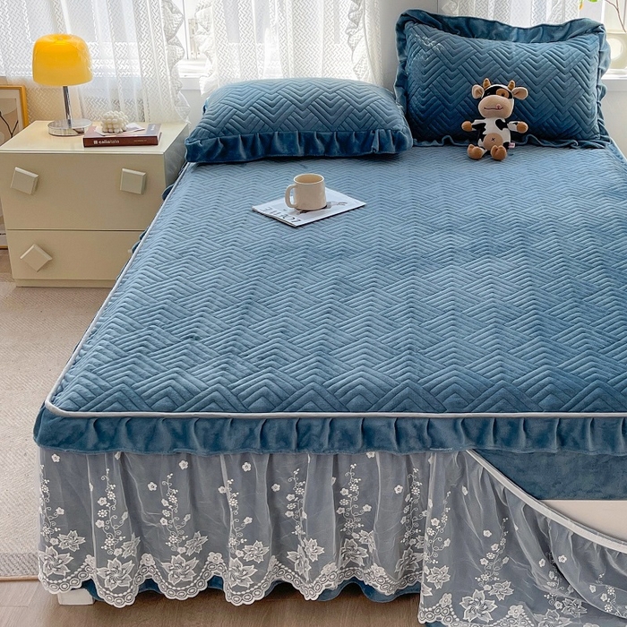 家之硕家纺 2025秋冬款多功能牛奶绒可拆卸式床笠床裙 蓝灰色