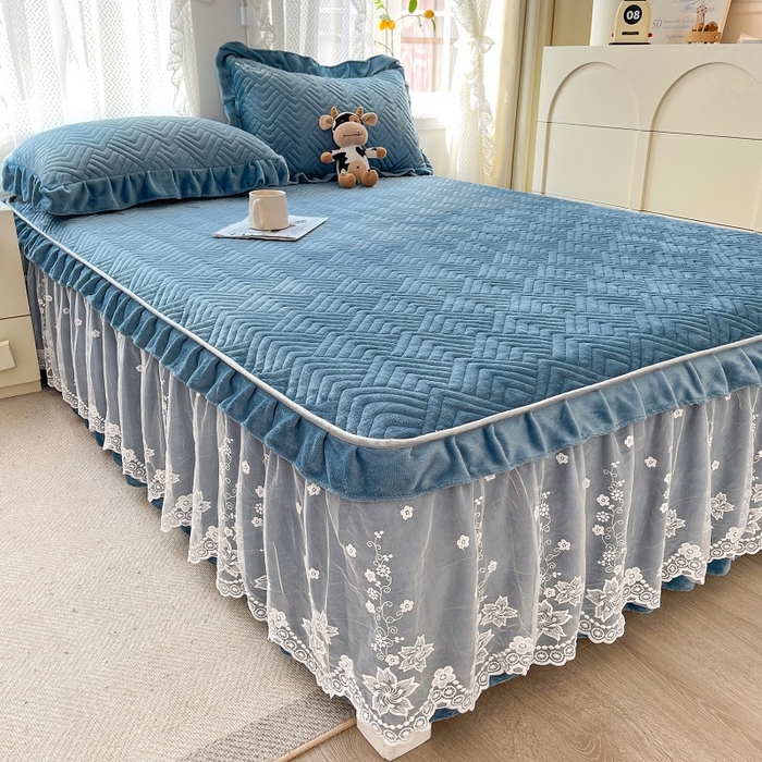 91家纺网 家纺一手货源 找家纺 家之硕家纺2025秋冬款多功能牛奶绒可拆卸式床笠床裙 蓝灰色