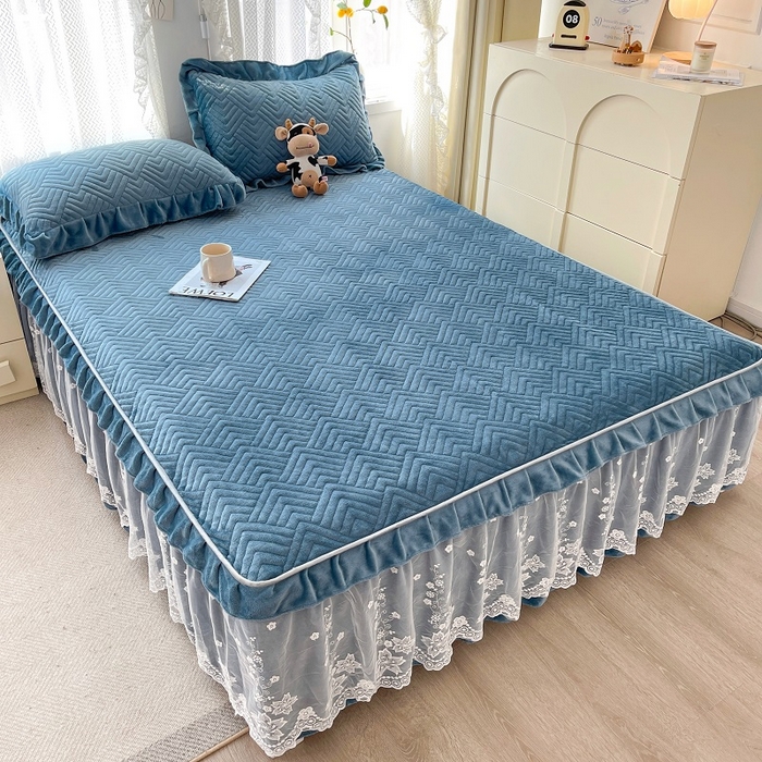 91家纺网 家纺一手货源 找家纺 家之硕家纺2025秋冬款多功能牛奶绒可拆卸式床笠床裙 蓝灰色