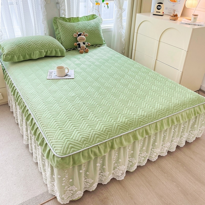 91家纺网 家纺一手货源 找家纺 家之硕家纺2025秋冬款多功能牛奶绒可拆卸式床笠床裙 抹茶绿