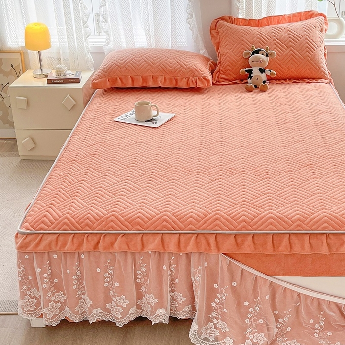 家之硕家纺 2025秋冬款多功能牛奶绒可拆卸式床笠床裙 暖橙色