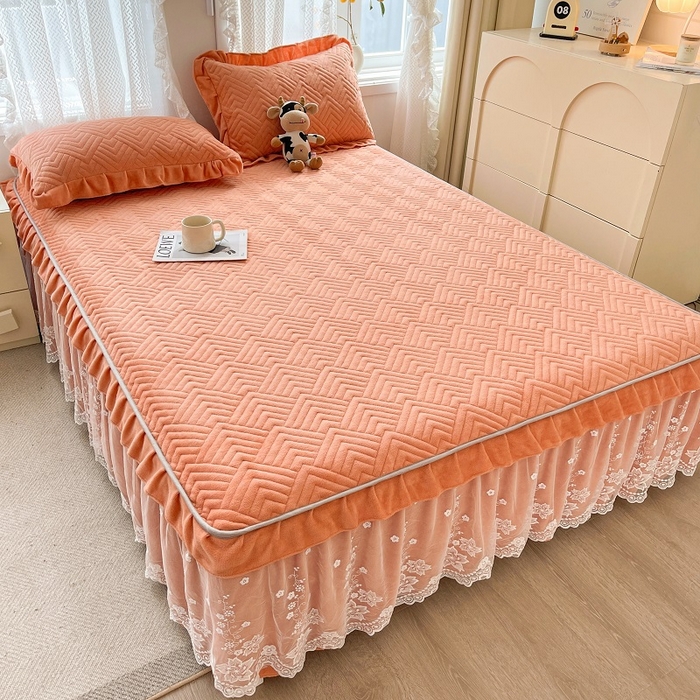 91家纺网 家纺一手货源 找家纺 家之硕家纺2025秋冬款多功能牛奶绒可拆卸式床笠床裙 暖橙色