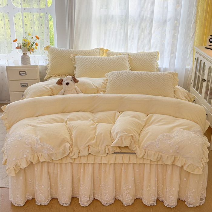 91家纺网 家纺一手货源 找家纺 （总）家之硕 2025秋冬款多功能牛奶绒可拆卸式床笠床裙四件套