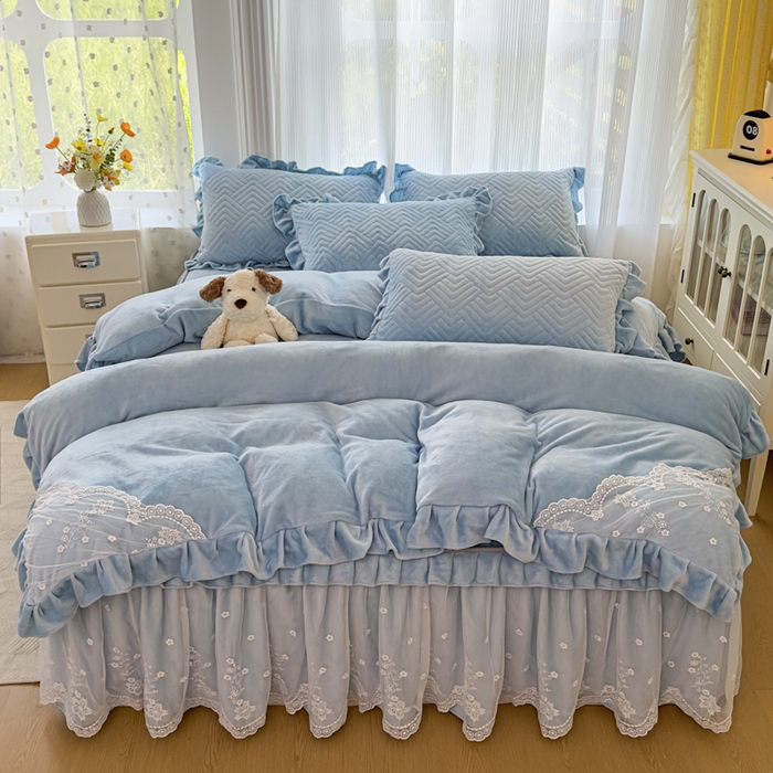 91家纺网 家纺一手货源 找家纺 （总）家之硕 2025秋冬款多功能牛奶绒可拆卸式床笠床裙四件套