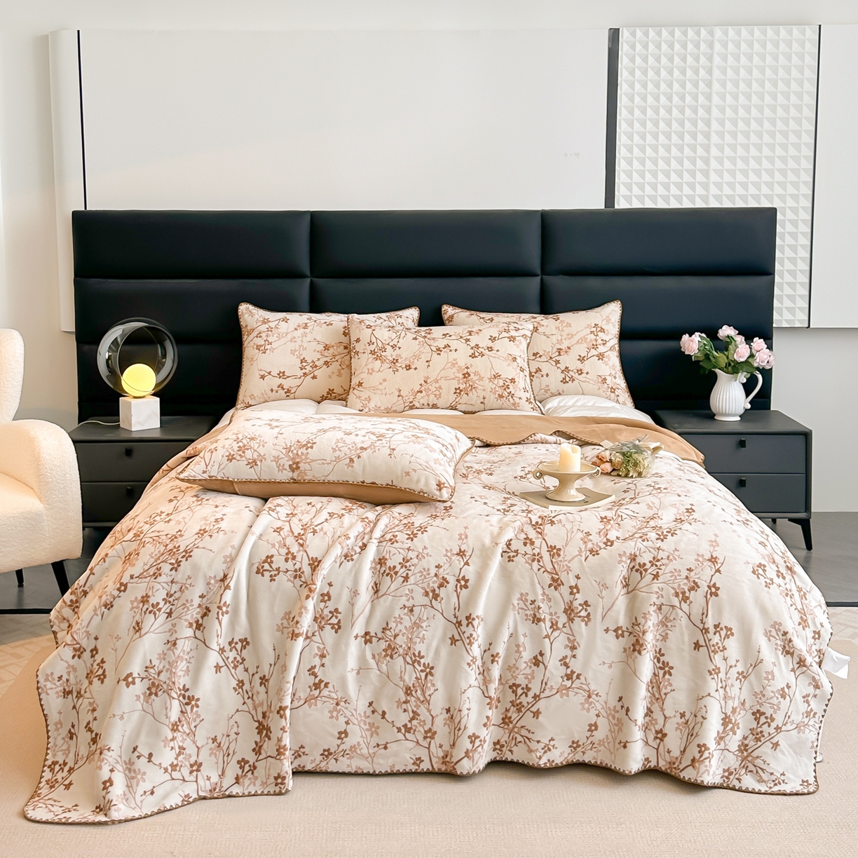 91家纺网 家纺一手货源 找家纺 卓缦家纺 2025新款高克重双层牛奶绒毛毯加厚冬季毛毯四季毯办公室午休毯牛奶绒床单 山茶花语-咖