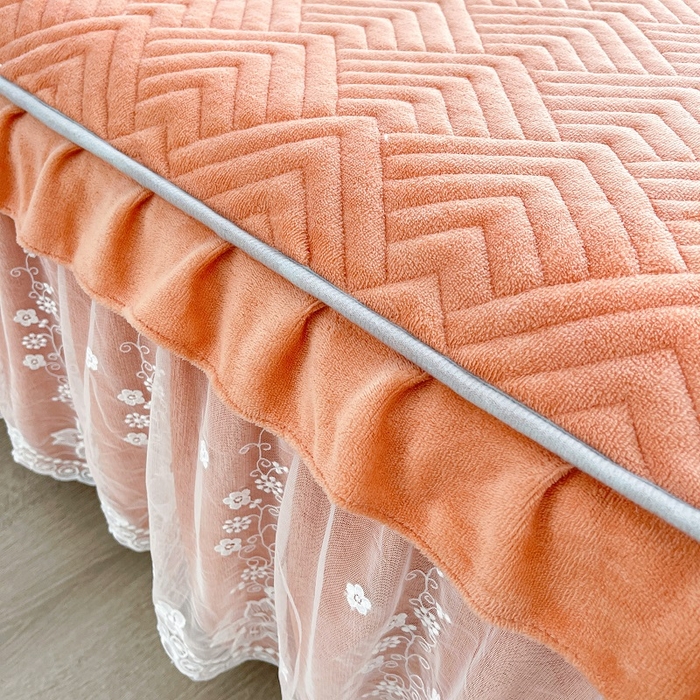 91家纺网 家纺一手货源 找家纺 家之硕 2025秋冬款多功能牛奶绒可拆卸式床笠床裙四件套 暖橙色