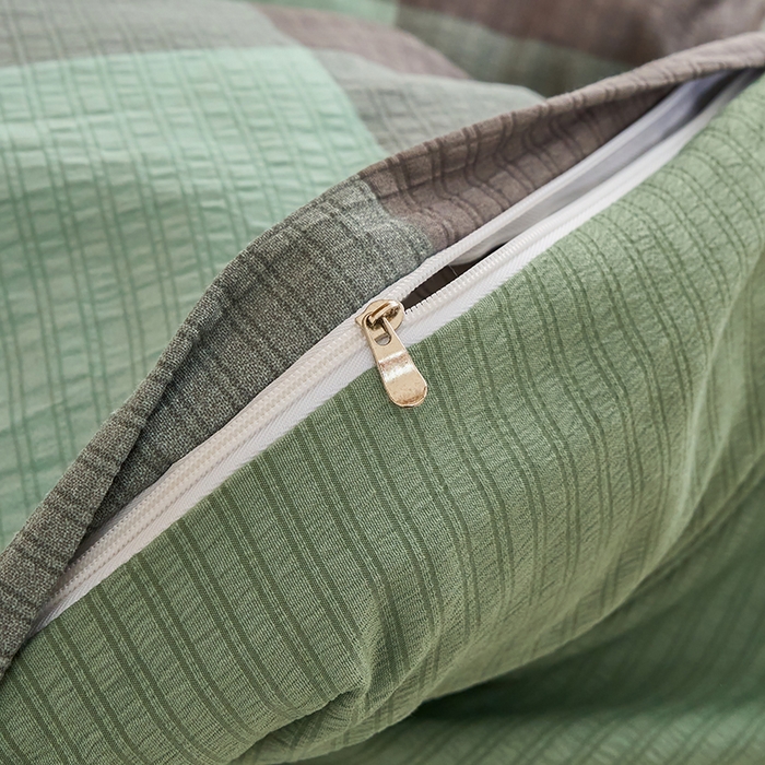 91家纺网 家纺一手货源 找家纺 卢赛尔 2025新款简约格子水洗学生季学生宿舍三件套 赫本-绿