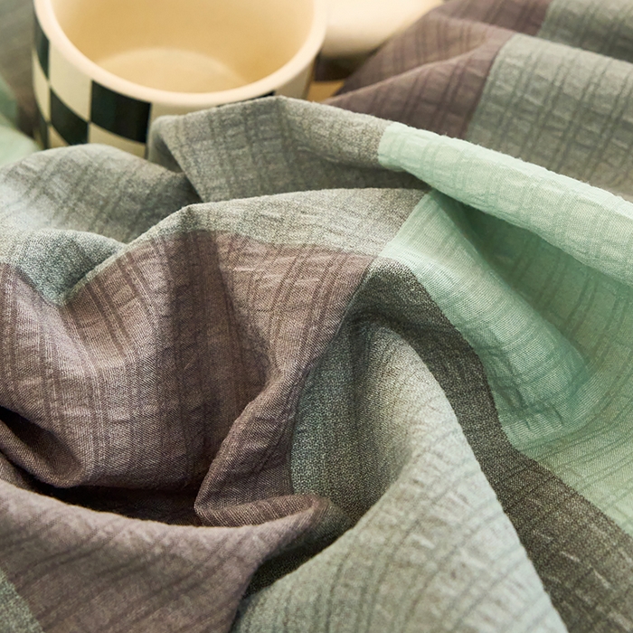 91家纺网 家纺一手货源 找家纺 卢赛尔 2025新款简约格子水洗学生季学生宿舍三件套 赫本-绿