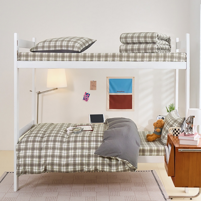 卢赛尔 2025新款简约格子水洗学生季学生宿舍三件套 简爱-棕