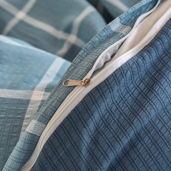 91家纺网 家纺一手货源 找家纺 卢赛尔 2025新款简约格子水洗学生季学生宿舍三件套 莫奈-兰