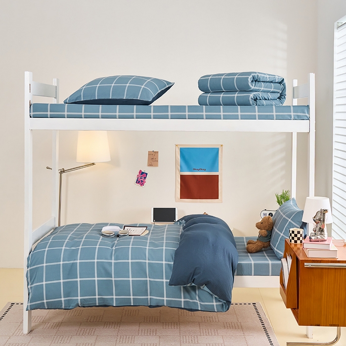 卢赛尔 2025新款简约格子水洗学生季学生宿舍三件套 莫奈-兰