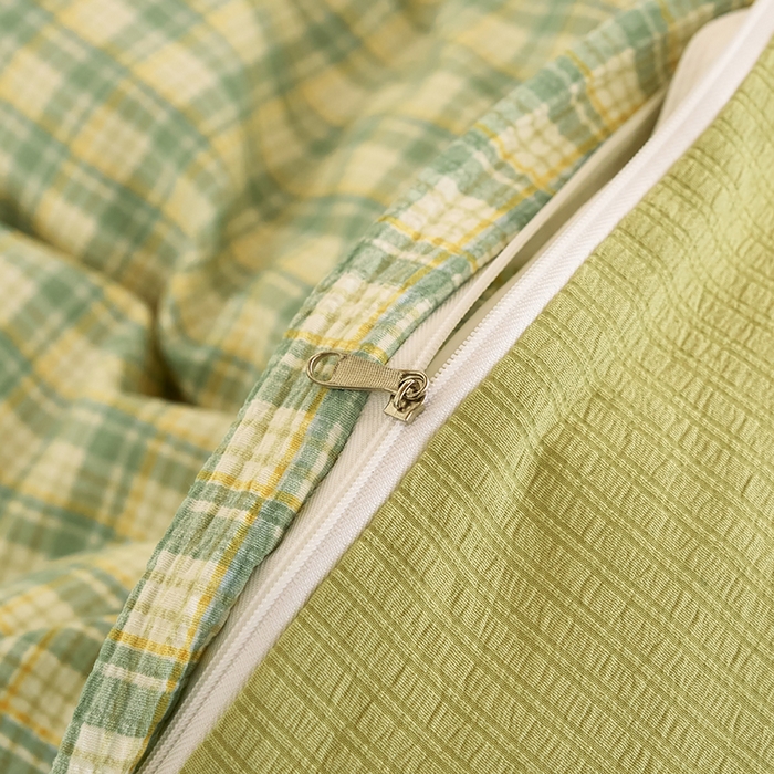 91家纺网 家纺一手货源 找家纺 卢赛尔 2025新款简约格子水洗学生季学生宿舍三件套 青柠-绿