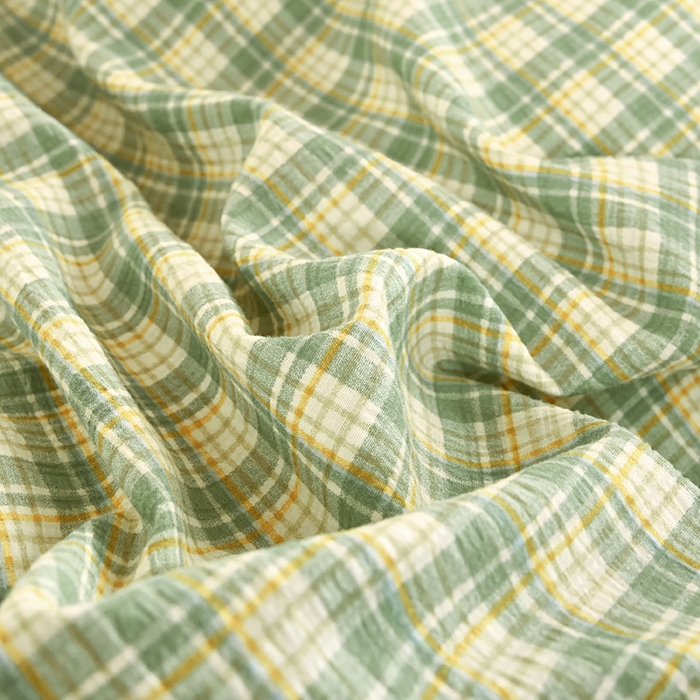 91家纺网 家纺一手货源 找家纺 卢赛尔 2025新款简约格子水洗学生季学生宿舍三件套 青柠-绿