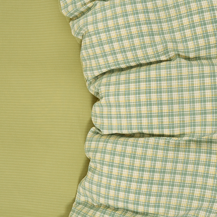 91家纺网 家纺一手货源 找家纺 卢赛尔 2025新款简约格子水洗学生季学生宿舍三件套 青柠-绿