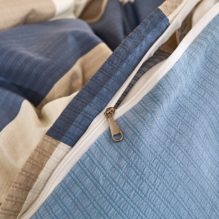 91家纺网 家纺一手货源 找家纺 卢赛尔 2025新款简约格子水洗学生季学生宿舍三件套 圣代-蓝