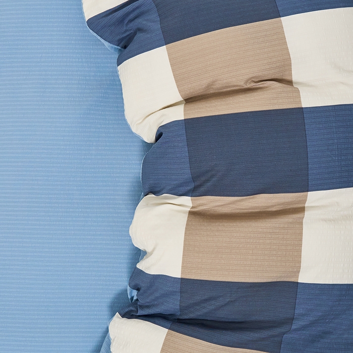 91家纺网 家纺一手货源 找家纺 卢赛尔 2025新款简约格子水洗学生季学生宿舍三件套 圣代-蓝