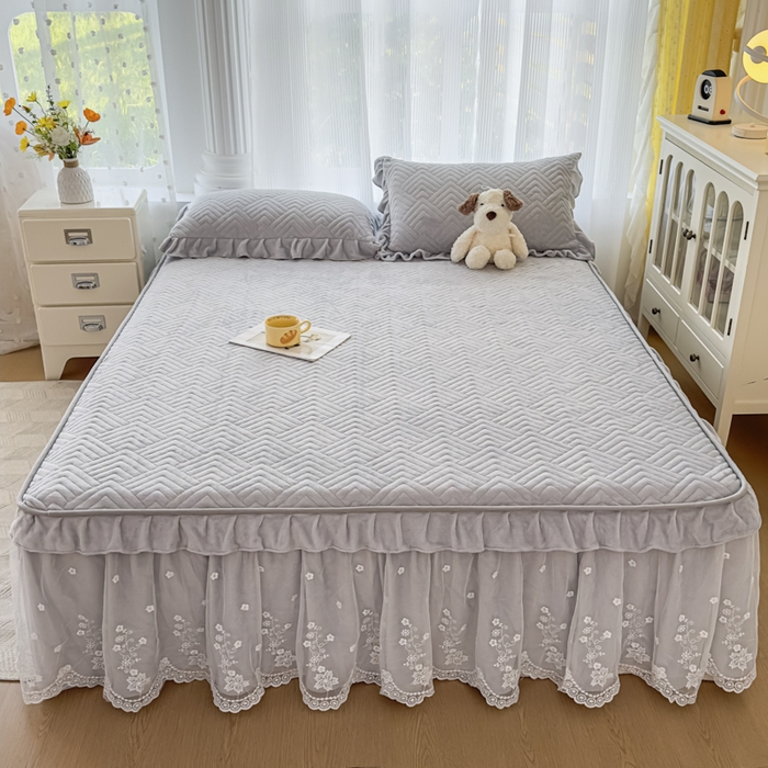 家之硕家纺 2025秋冬款多功能牛奶绒可拆卸式床笠床裙世纪灰