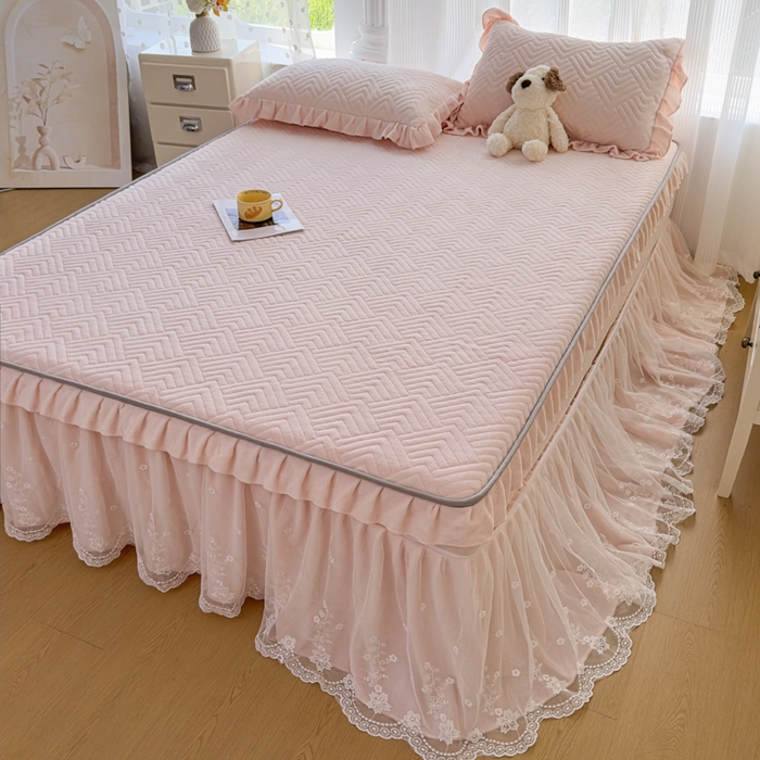 91家纺网 家纺一手货源 找家纺 家之硕家纺2025秋冬款多功能牛奶绒可拆卸式床笠床裙 天光粉