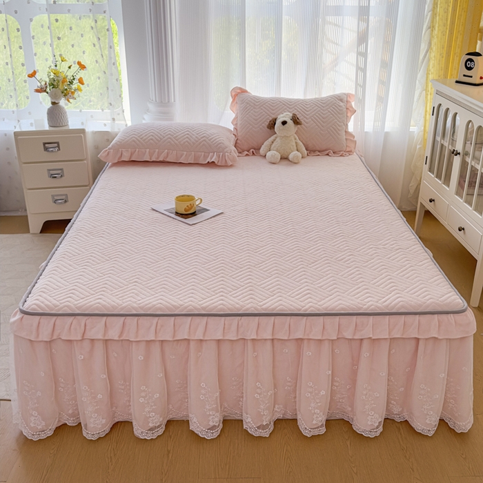 家之硕家纺 2025秋冬款多功能牛奶绒可拆卸式床笠床裙 天光粉