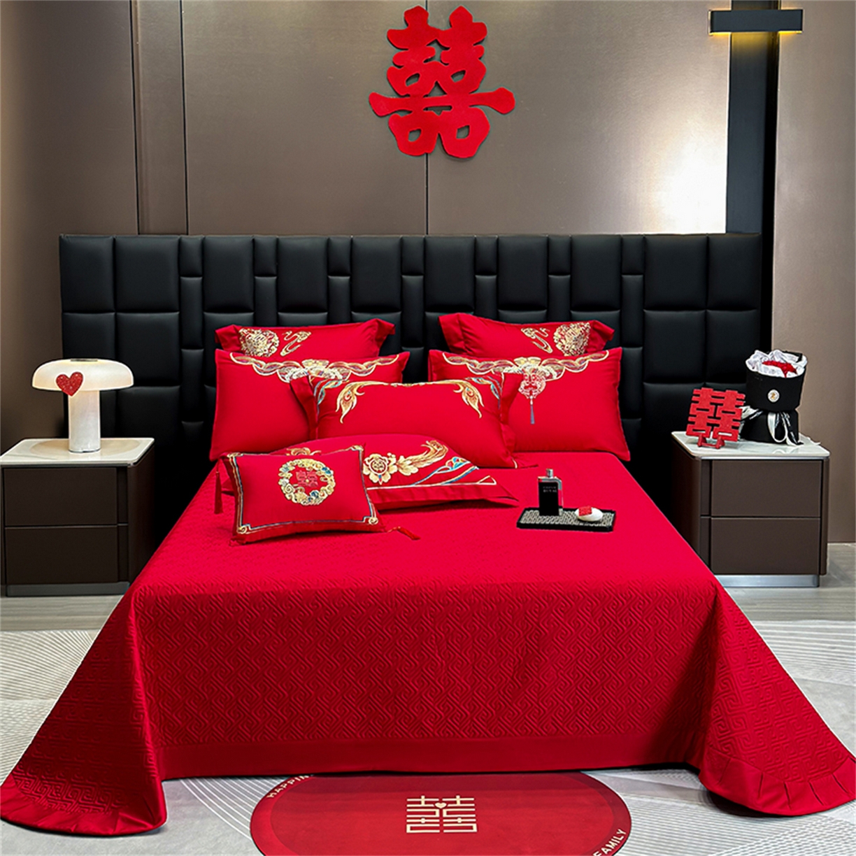 91家纺网 家纺一手货源 找家纺 美娘阁 2025新款长绒棉全棉贡缎提花款新中式古典韵味精美刺绣婚庆四件套-系列二 金玉满堂