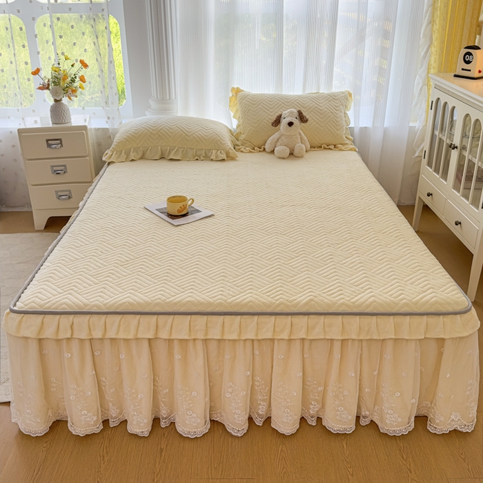 家之硕家纺 2025秋冬款多功能牛奶绒可拆卸式床笠床裙 杏黄