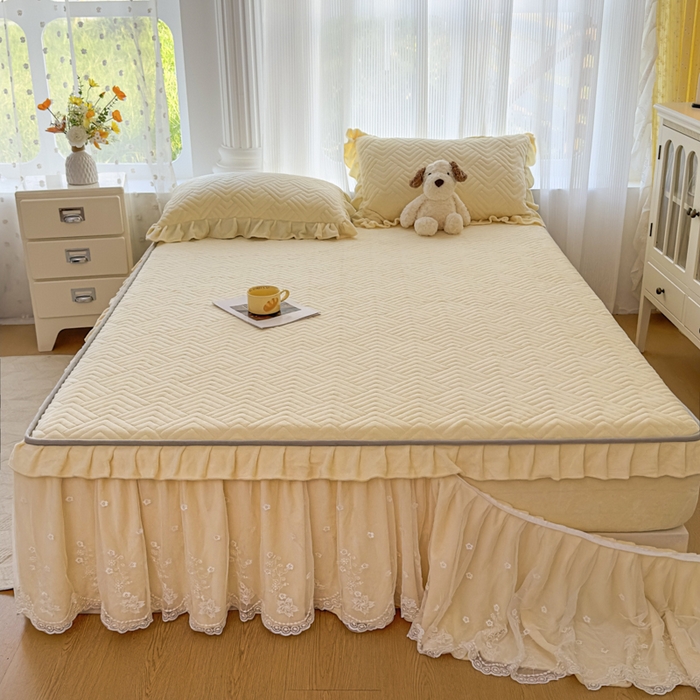 91家纺网 家纺一手货源 找家纺 家之硕家纺2025秋冬款多功能牛奶绒可拆卸式床笠床裙 杏黄