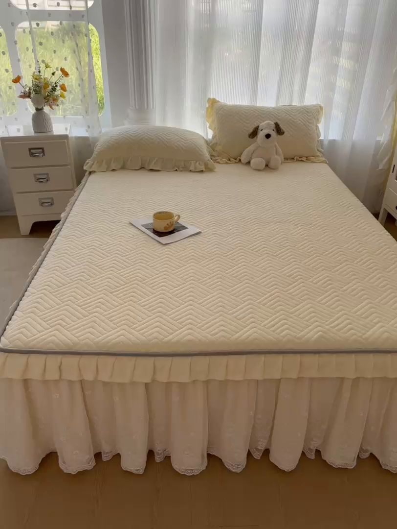 91家纺网 家纺一手货源 找家纺 家之硕家纺2025秋冬款多功能牛奶绒可拆卸式床笠床裙 杏黄