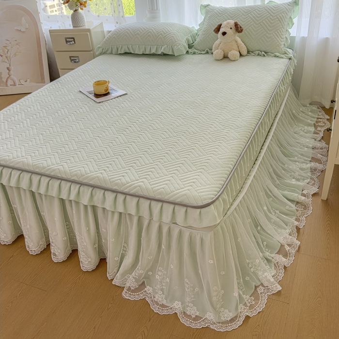 91家纺网 家纺一手货源 找家纺 家之硕家纺2025秋冬款多功能牛奶绒可拆卸式床笠床裙 颜春绿