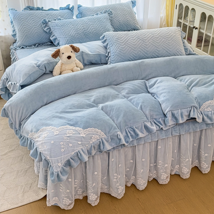 91家纺网 家纺一手货源 找家纺 家之硕家纺2025秋冬款多功能牛奶绒可拆卸式床笠床裙 耀蓝