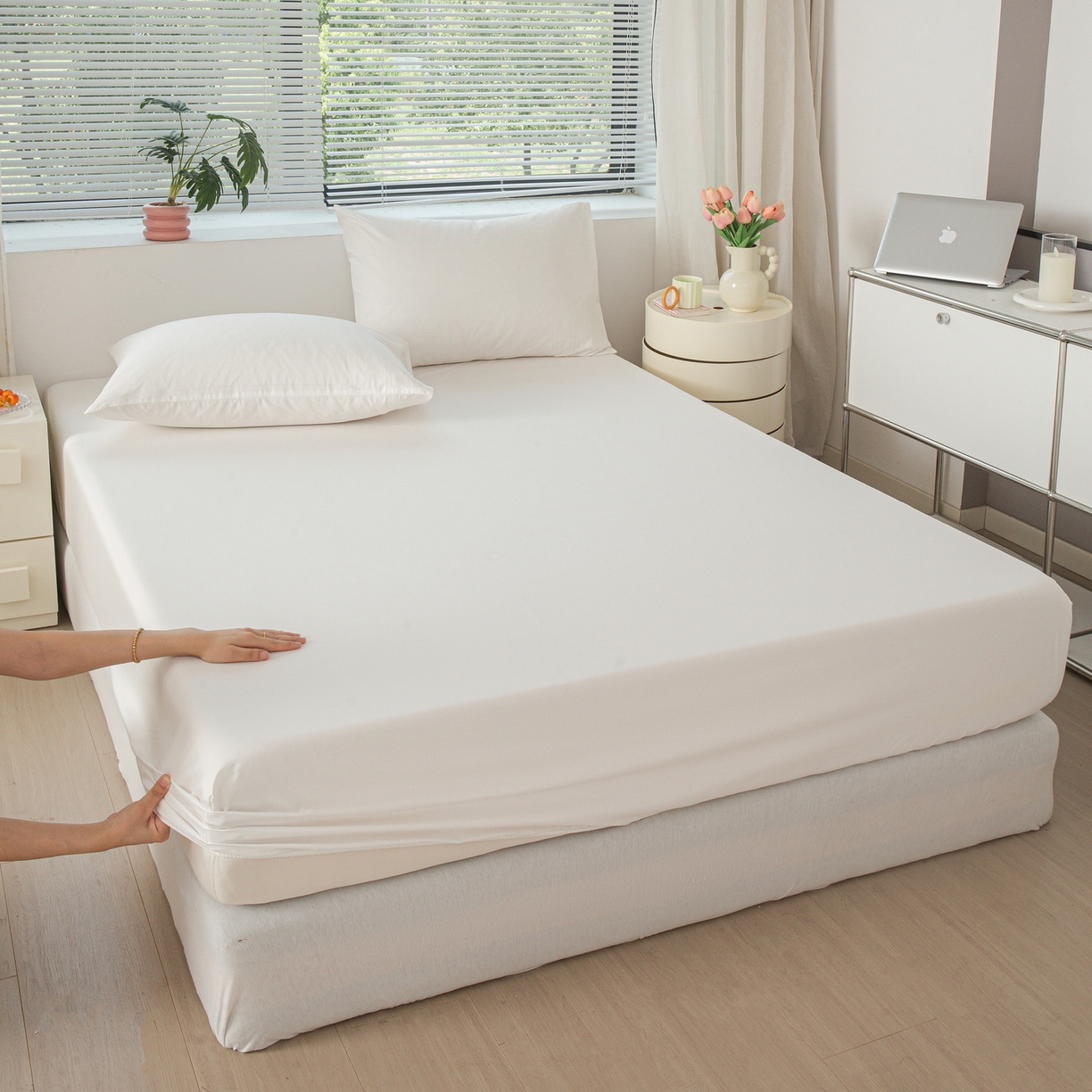 91家纺网 家纺一手货源 找家纺 恬澳家纺 2025新款纯色全棉床笠-棉语 棉语-本白