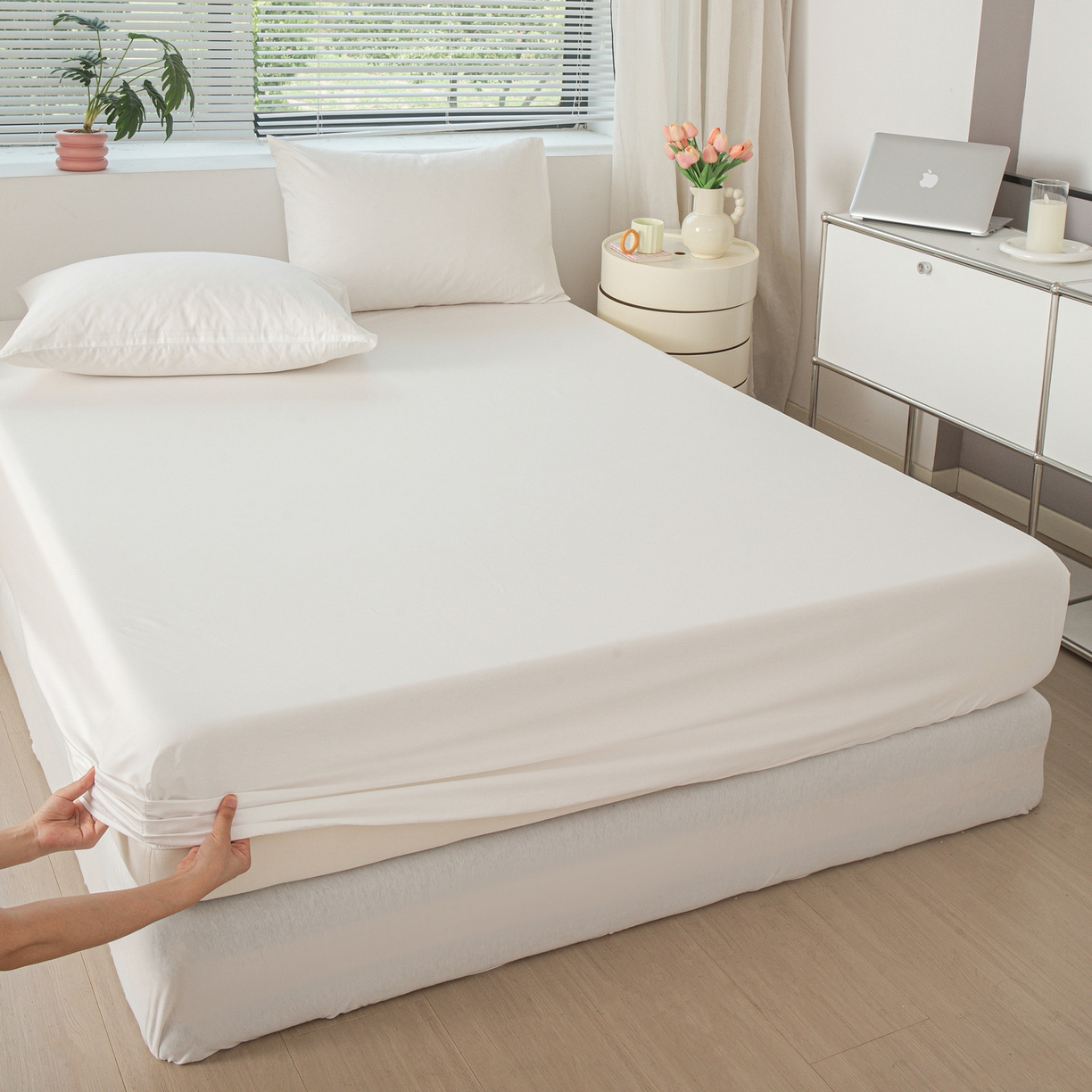 91家纺网 家纺一手货源 找家纺 恬澳家纺 2025新款纯色全棉床笠-棉语 棉语-本白