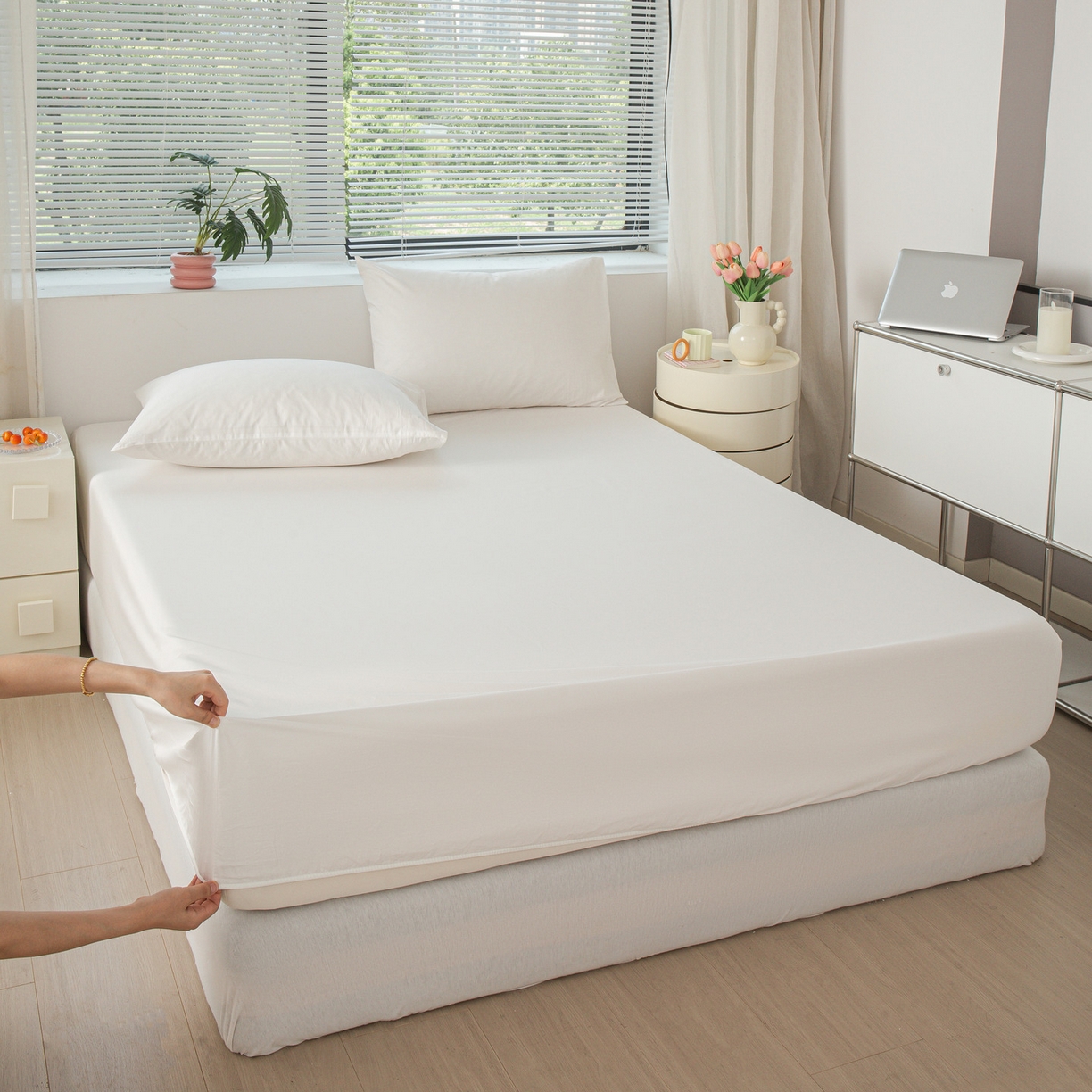 91家纺网 家纺一手货源 找家纺 恬澳家纺 2025新款纯色全棉床笠-棉语 棉语-本白