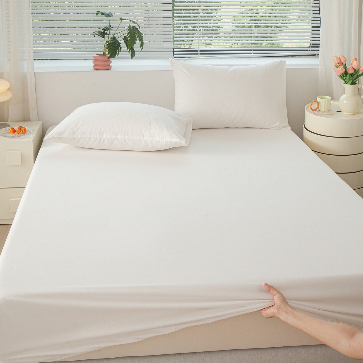 91家纺网 家纺一手货源 找家纺 恬澳家纺 2025新款纯色全棉床笠-棉语 棉语-本白