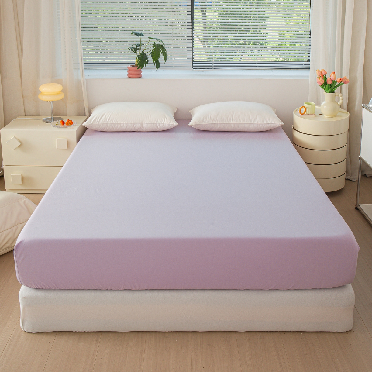 91家纺网 家纺一手货源 找家纺 恬澳家纺 2025新款纯色全棉床笠-棉语 棉语-淡紫