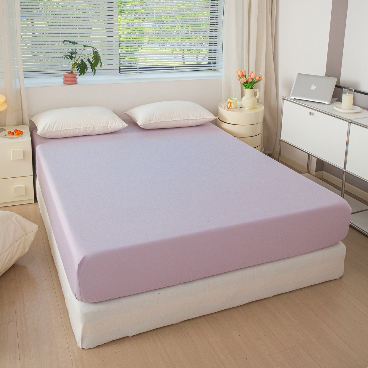 91家纺网 家纺一手货源 找家纺 恬澳家纺 2025新款纯色全棉床笠-棉语 棉语-淡紫