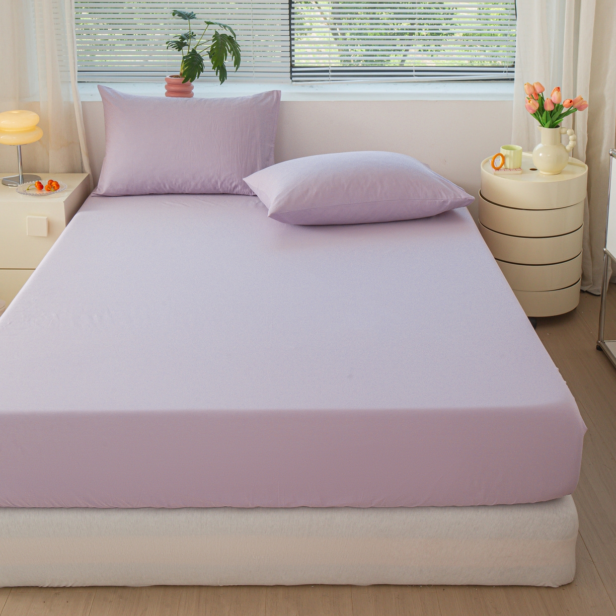 91家纺网 家纺一手货源 找家纺 恬澳家纺 2025新款纯色全棉床笠-棉语 棉语-淡紫