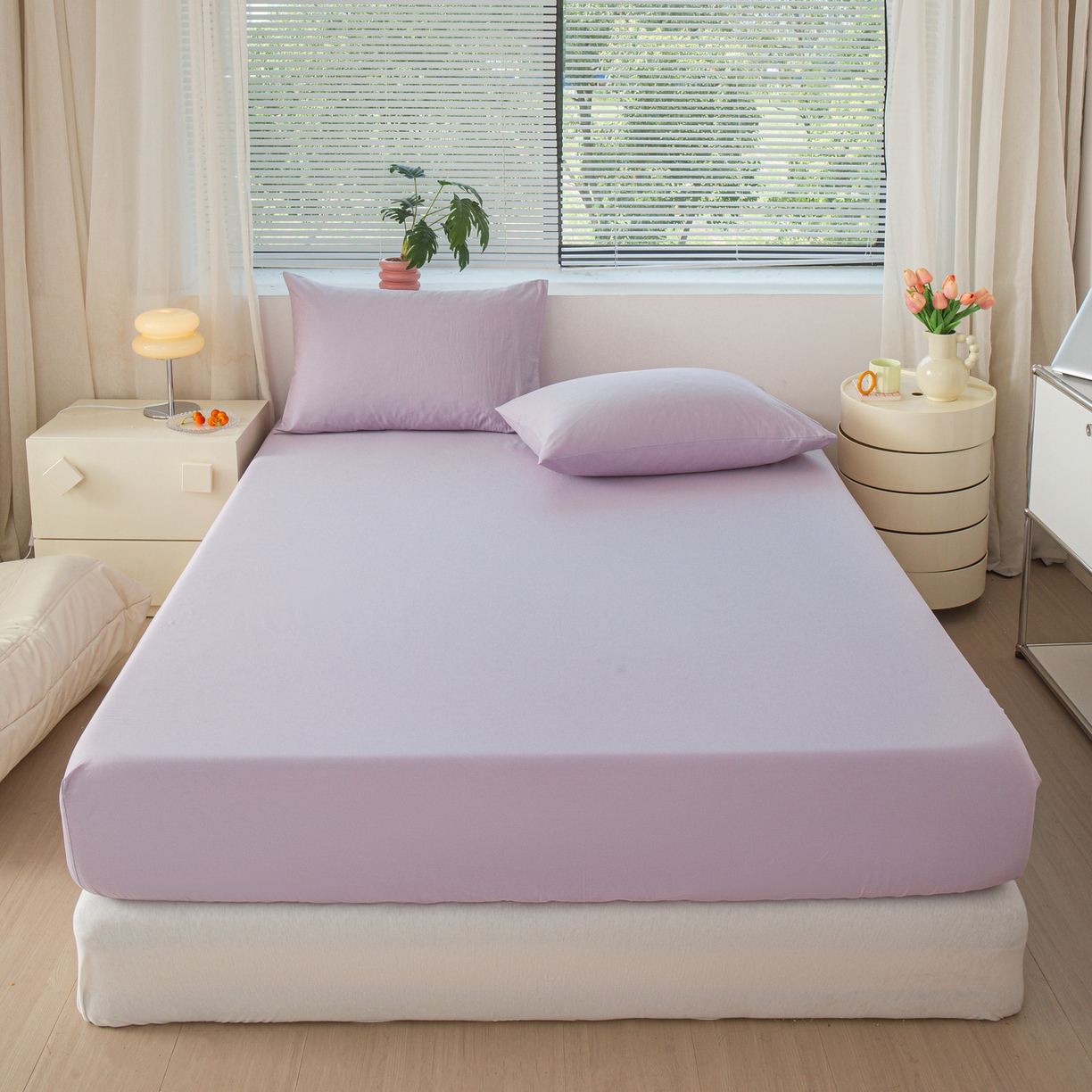 91家纺网 家纺一手货源 找家纺 恬澳家纺 2025新款纯色全棉床笠-棉语 棉语-淡紫