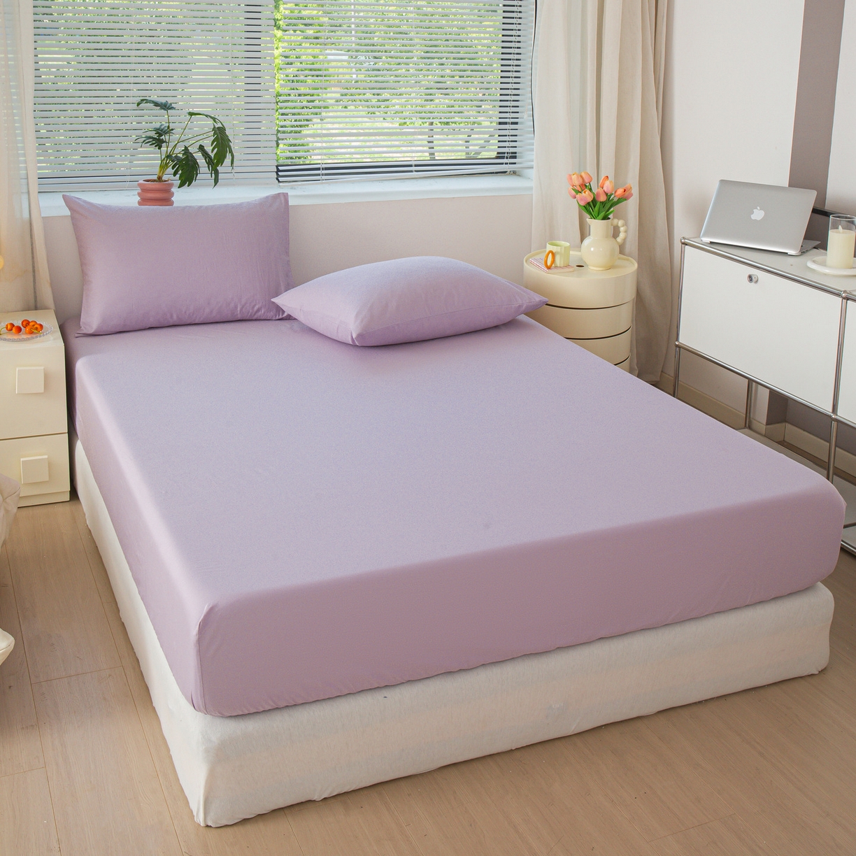 91家纺网 家纺一手货源 找家纺 恬澳家纺 2025新款纯色全棉床笠-棉语 棉语-淡紫