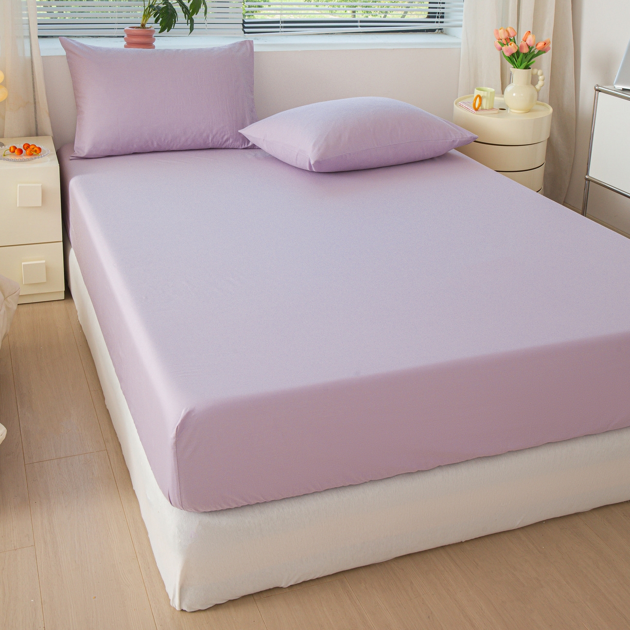 91家纺网 家纺一手货源 找家纺 恬澳家纺 2025新款纯色全棉床笠-棉语 棉语-淡紫