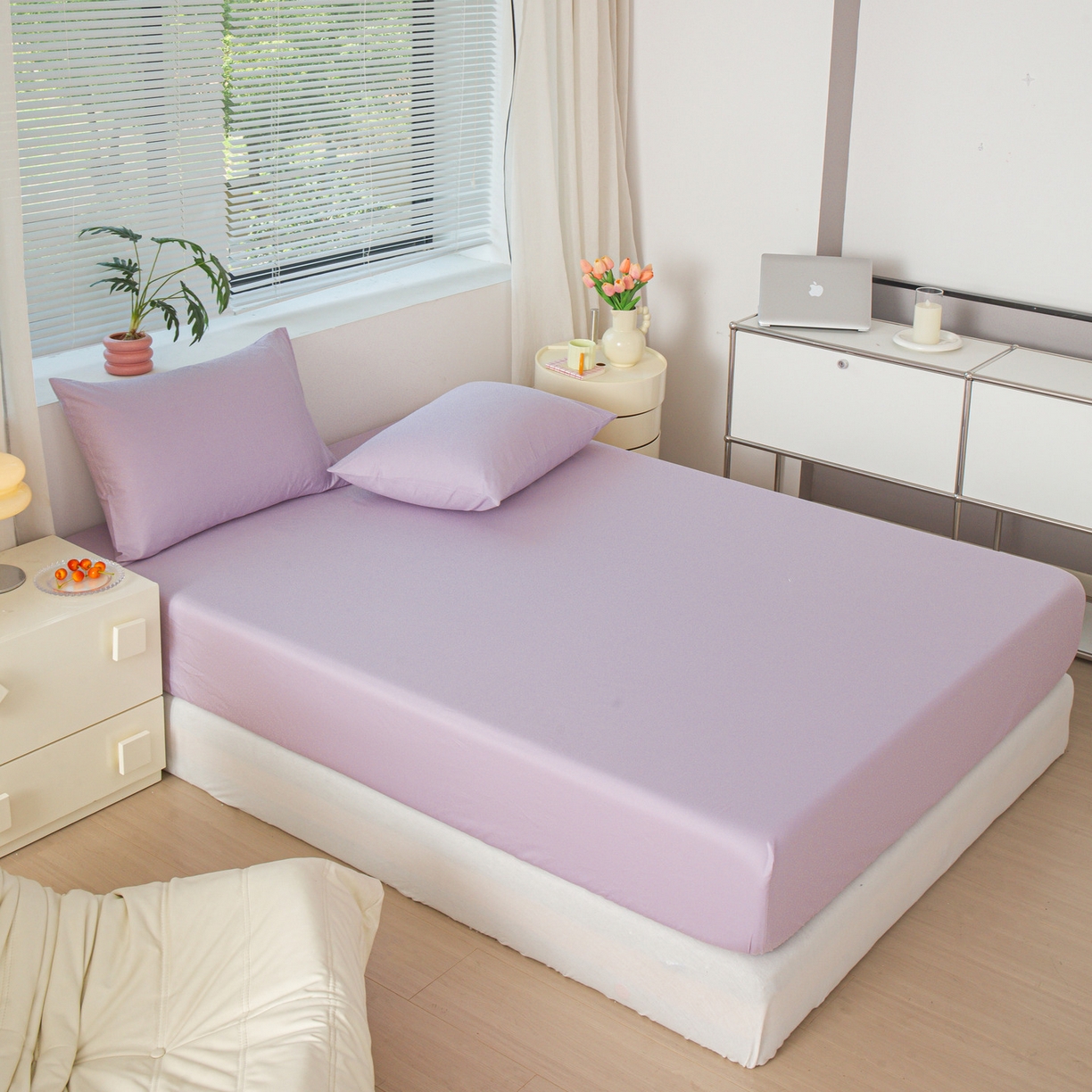 91家纺网 家纺一手货源 找家纺 恬澳家纺 2025新款纯色全棉床笠-棉语 棉语-淡紫