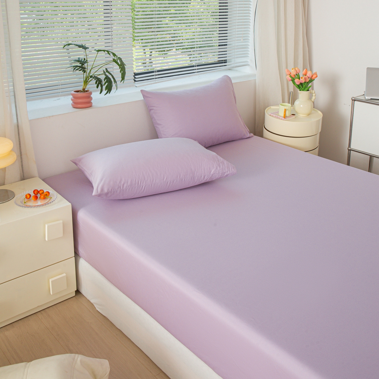 91家纺网 家纺一手货源 找家纺 恬澳家纺 2025新款纯色全棉床笠-棉语 棉语-淡紫