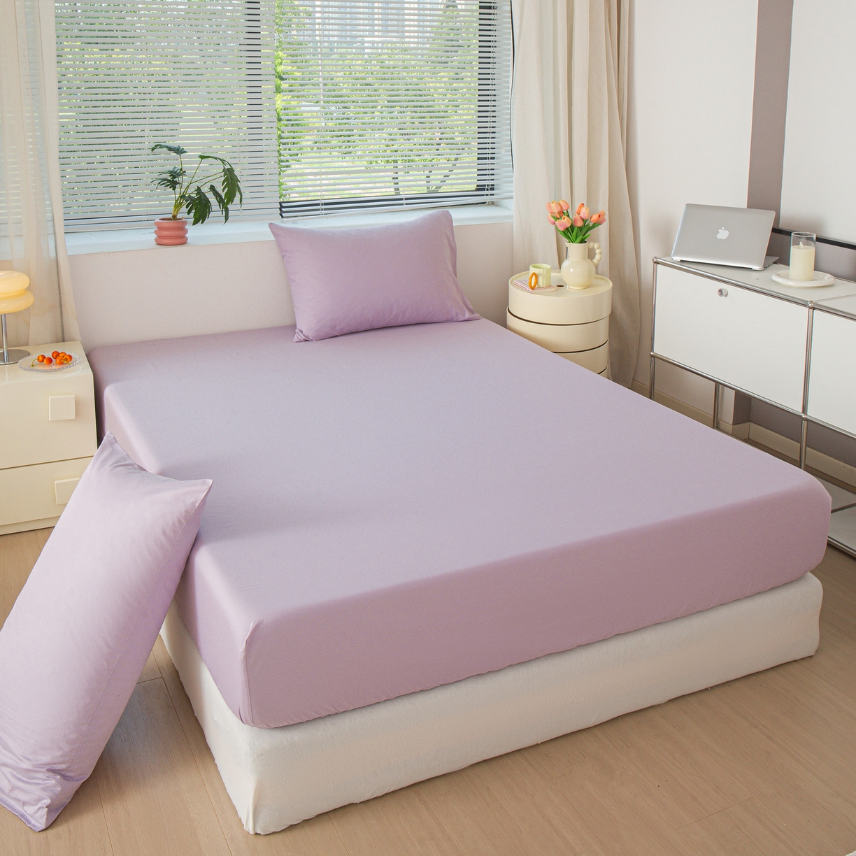 91家纺网 家纺一手货源 找家纺 恬澳家纺 2025新款纯色全棉床笠-棉语 棉语-淡紫