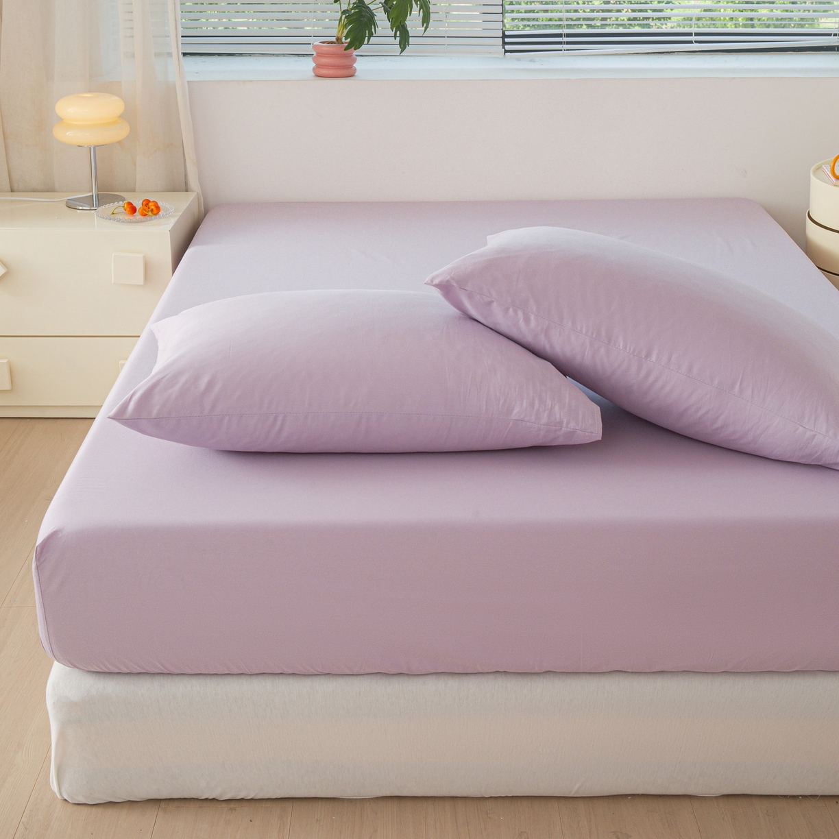 91家纺网 家纺一手货源 找家纺 恬澳家纺 2025新款纯色全棉床笠-棉语 棉语-淡紫