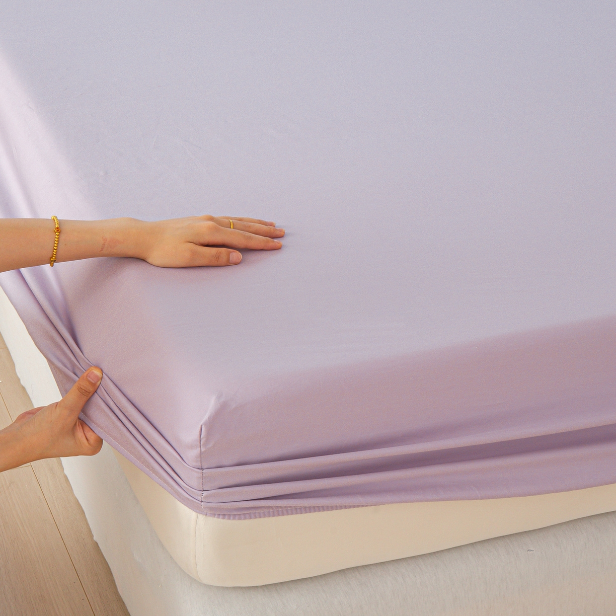 91家纺网 家纺一手货源 找家纺 恬澳家纺 2025新款纯色全棉床笠-棉语 棉语-淡紫