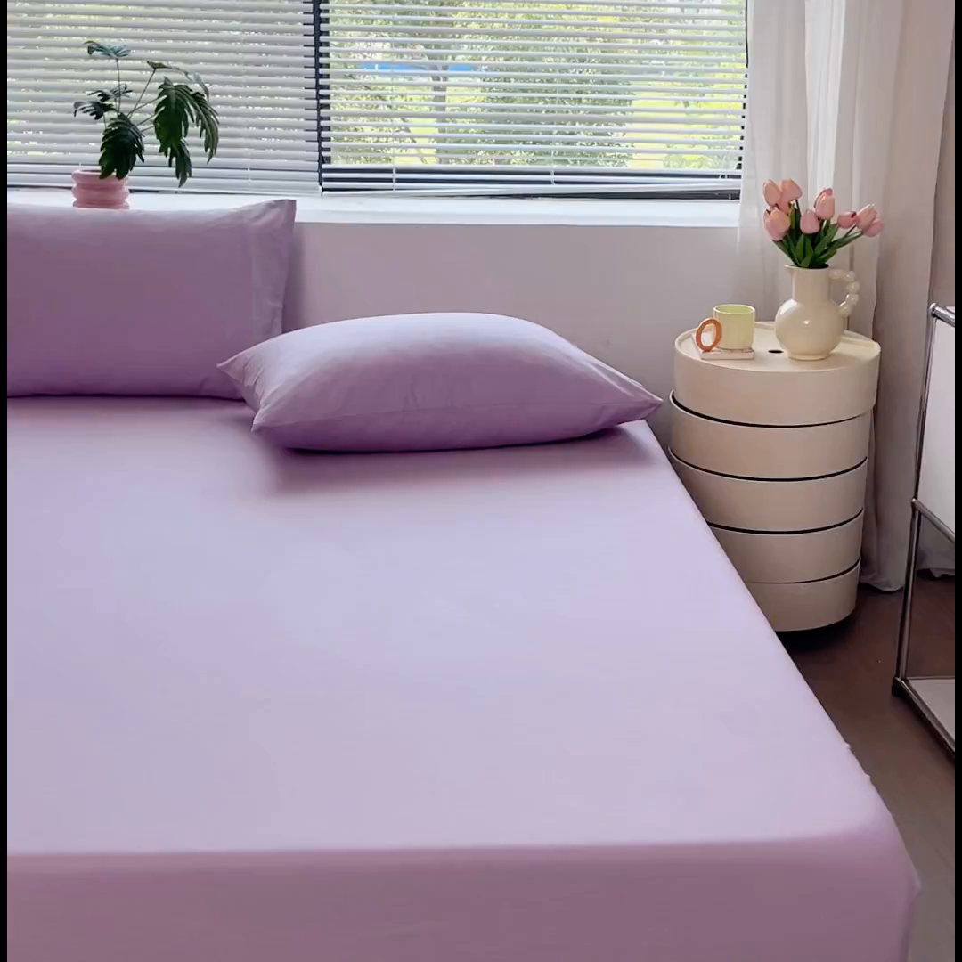 91家纺网 家纺一手货源 找家纺 恬澳家纺 2025新款纯色全棉床笠-棉语 棉语-淡紫