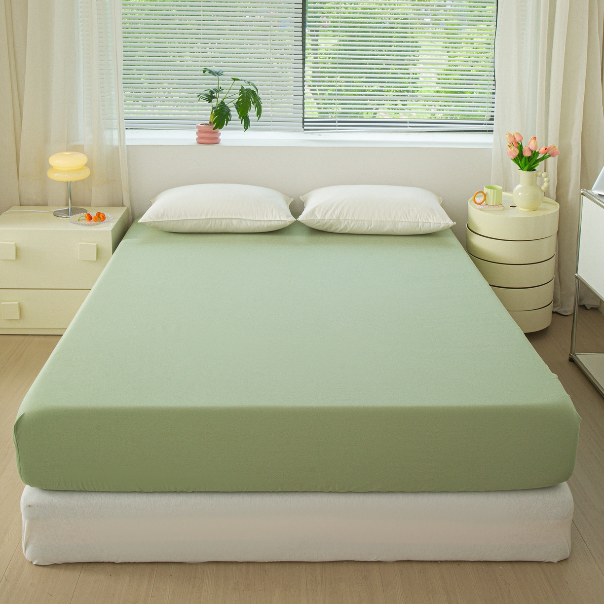 91家纺网 家纺一手货源 找家纺 恬澳家纺 2025新款纯色全棉床笠-棉语 棉语-果绿