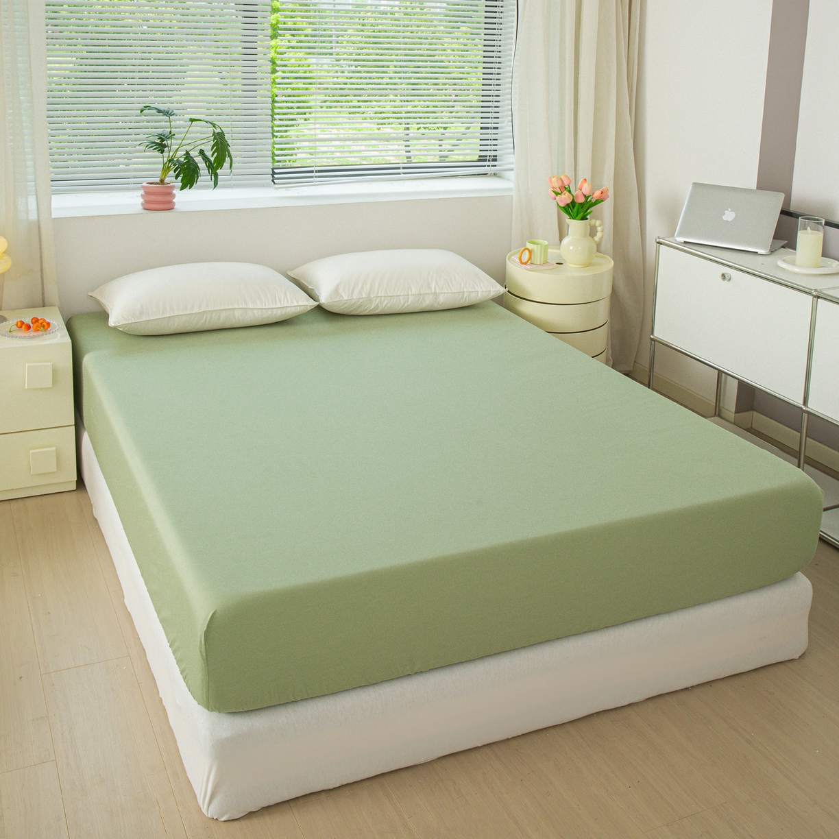 91家纺网 家纺一手货源 找家纺 恬澳家纺 2025新款纯色全棉床笠-棉语 棉语-果绿